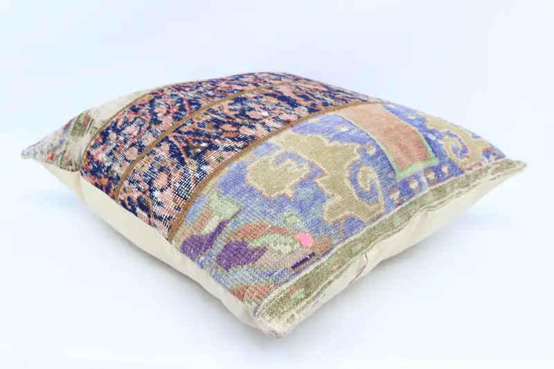Vintage Throw Cushion, Chair Pillow Case, Turkish Pillow, Pillow Cover, Ethnical Kilim Rug Pillow, Kilim Pillow, 28x28 Blue Cushion - 6