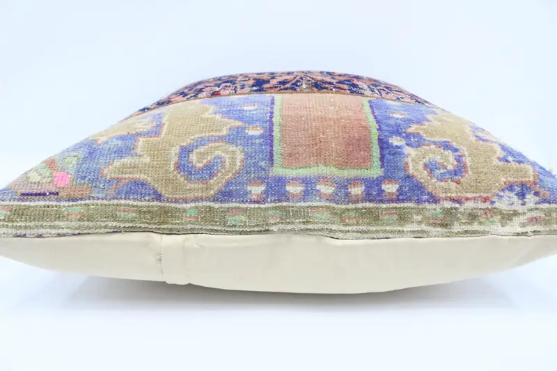 Vintage Throw Cushion, Chair Pillow Case, Turkish Pillow, Pillow Cover, Ethnical Kilim Rug Pillow, Kilim Pillow, 28x28 Blue Cushion - 5