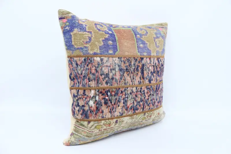 Vintage Throw Cushion, Chair Pillow Case, Turkish Pillow, Pillow Cover, Ethnical Kilim Rug Pillow, Kilim Pillow, 28x28 Blue Cushion - 3