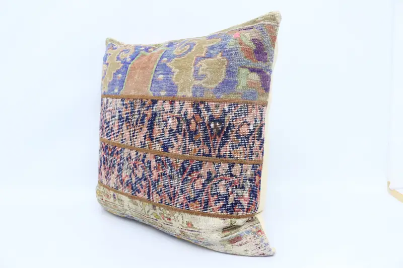 Vintage Throw Cushion, Chair Pillow Case, Turkish Pillow, Pillow Cover, Ethnical Kilim Rug Pillow, Kilim Pillow, 28x28 Blue Cushion - 4