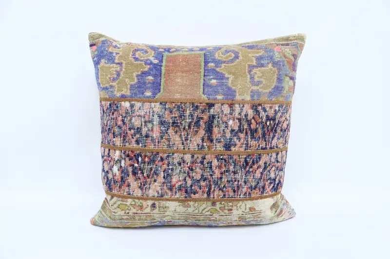 Vintage Throw Cushion, Chair Pillow Case, Turkish Pillow, Pillow Cover, Ethnical Kilim Rug Pillow, Kilim Pillow, 28x28 Blue Cushion - 1