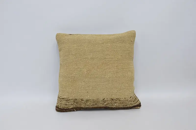 Pillow for Couch, Kilim Pillow, Handmade Kilim Cushion, Pillow Cover, 16x16 Beige Pillow Case, Vintage Kilim Pillow Pillow Sham - 1