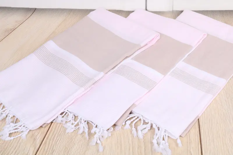Striped Turkish Bath Towel Beige-Pink, 40x67 Inches Organic Cotton