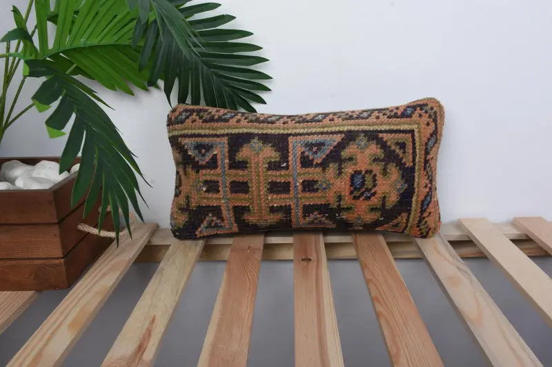 Boho Pillow, Art Deco Cushion Case, Shabby Chic Pillow Sham, Cushion Cover, Interior Designer Pillow, Antique Pillows, 8x16 Blue Cushion Case - 1