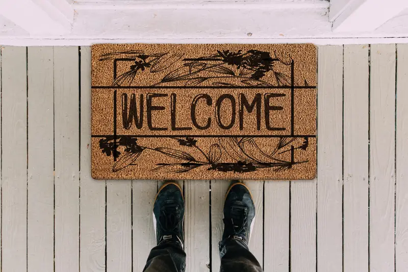 エレガントなプリントラグ：花柄、カスタム、ウェルカムドアマットデザイン