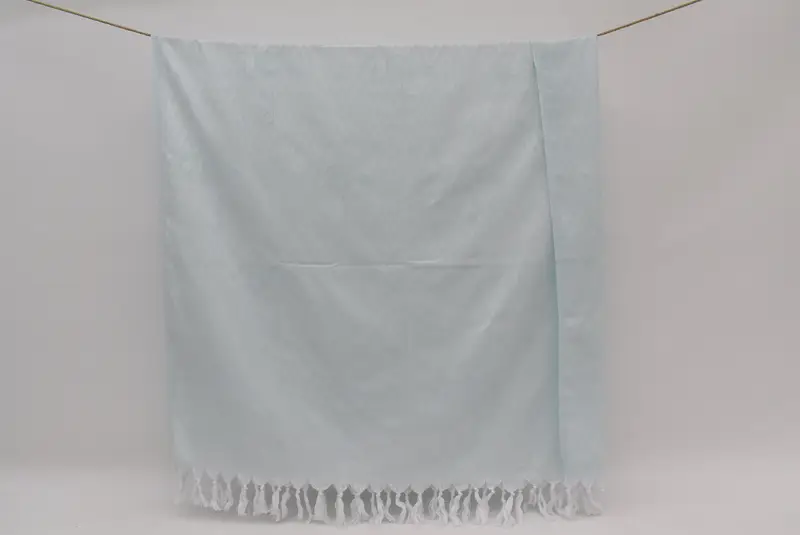 ブライドタオル、ビーチタオル、40x70、オーガニックコットン、アイスブルー、ハンドメイド - 1