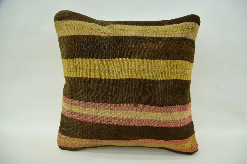 Cotton Cushion, 16x16 Brown Cushion Case, Handmade Kilim Cushion, Cushion Cover, Ethnical Kilim Rug Pillow, Pillow for Sofa - 1