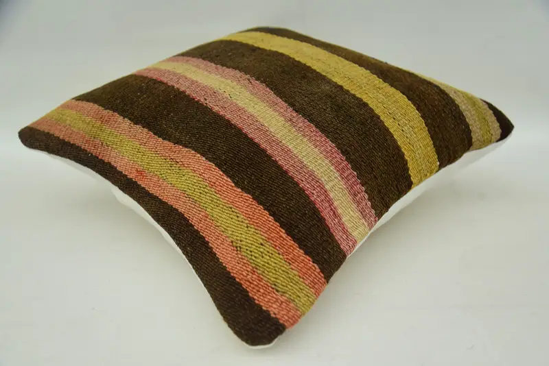 Cotton Cushion, 16x16 Brown Cushion Case, Handmade Kilim Cushion, Cushion Cover, Ethnical Kilim Rug Pillow, Pillow for Sofa - 6