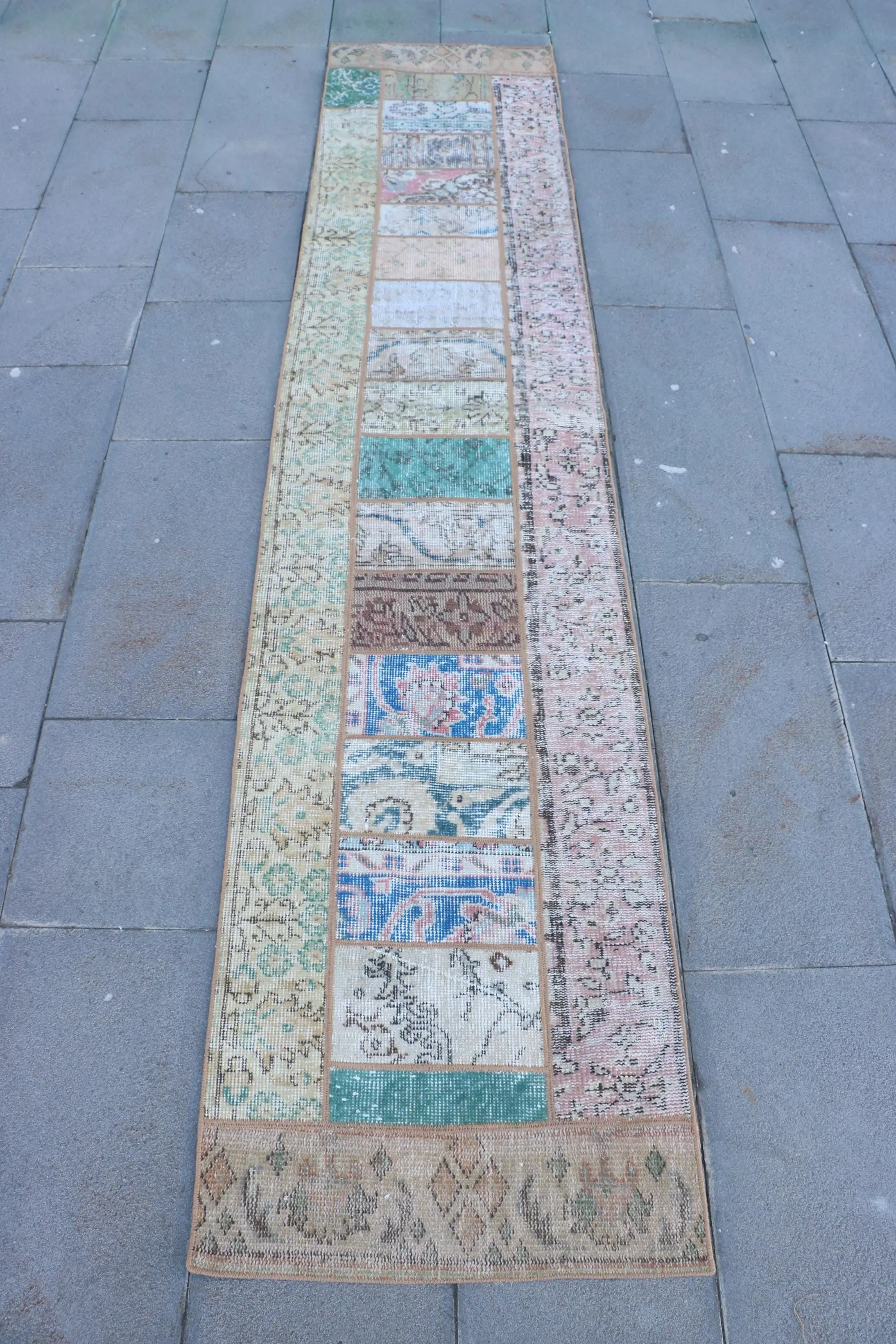 Turkish Runner Rug 2x9.4 ft (60x286 cm), Vintage Blue Rug - 1
