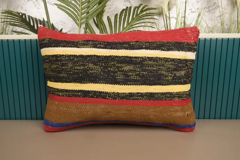 Throw Moroccan Red Euro Sham, 16x24 inch Striped Wool Pillow Cover - 1