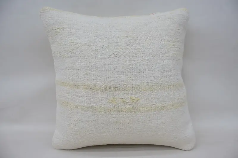 White Turkish Antique Pillow, Rustic Wool Bedroom Cushion Case - 1