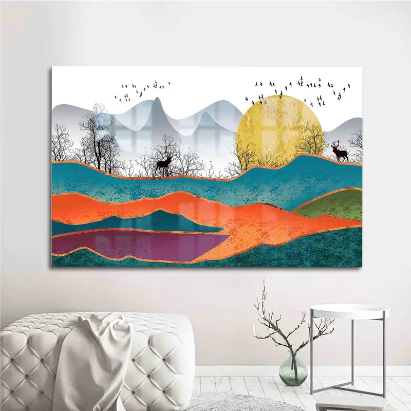 Contemporary Luxury Glass: Abstract Mountain Print for Modern Elegance