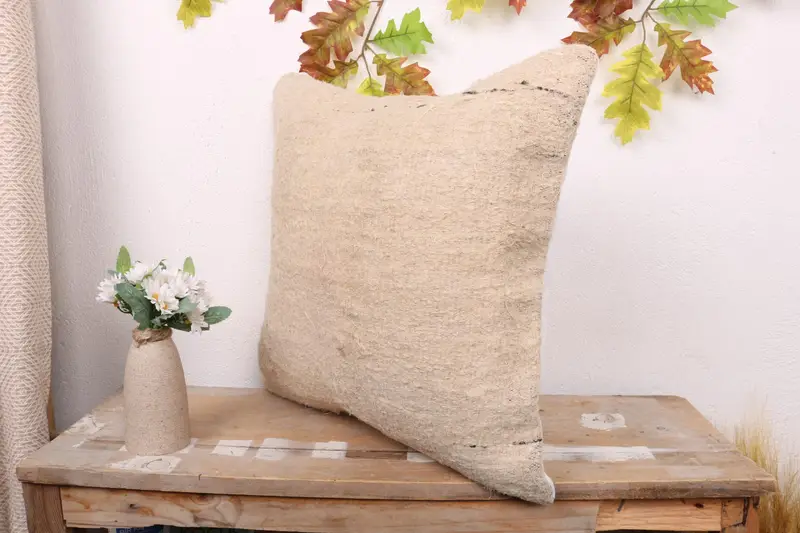Kilim Pillow Cover, Outdoor Throw Pillow, Throw Kilim Pillow, 18x18 Beige Cushion, Retro Throw Pillow, Kilim Cushion Sham, Cushion Case - 4