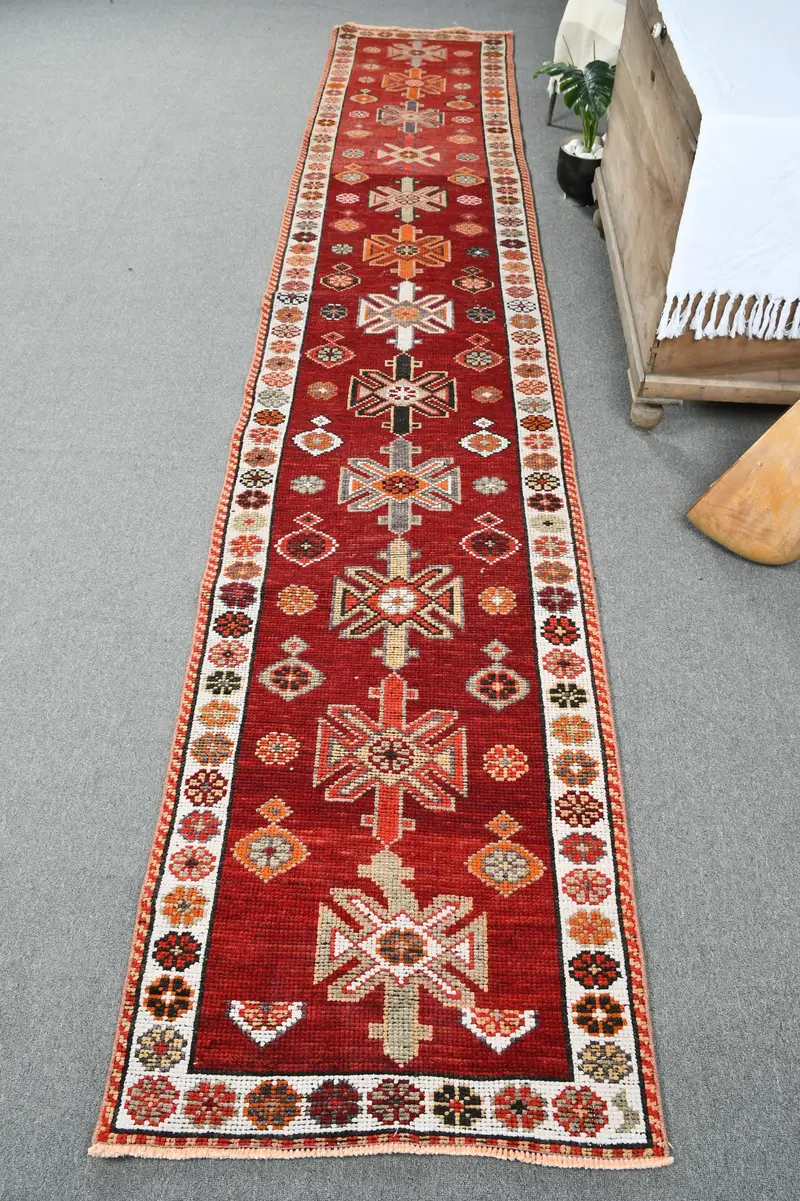 Purple & Beige Rug, 2.5x13.5 ft Elegant Solid Pattern