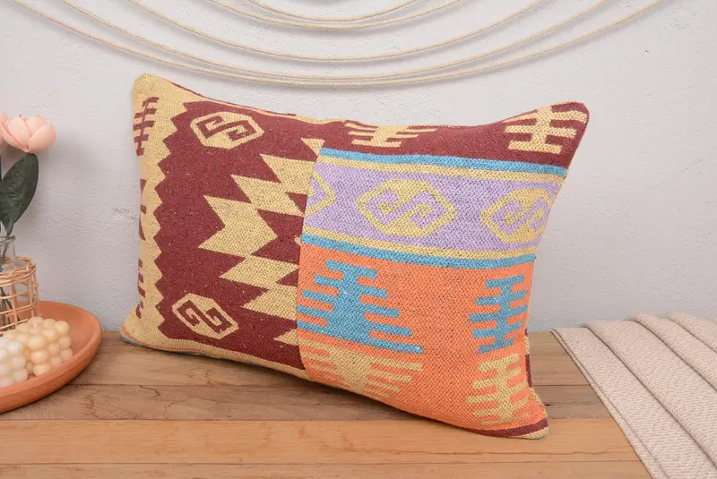 Colorful Pillow, Cushion, 16x24 Red Pillow Case, Traditional Cushion Cover, Vintage Kilim Pillow, Kilim Pillow Cover, Boho Pillow Sham Cover - 4