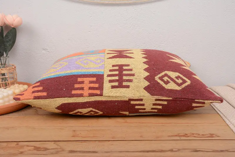 Colorful Pillow, Cushion, 16x24 Red Pillow Case, Traditional Cushion Cover, Vintage Kilim Pillow, Kilim Pillow Cover, Boho Pillow Sham Cover - 5