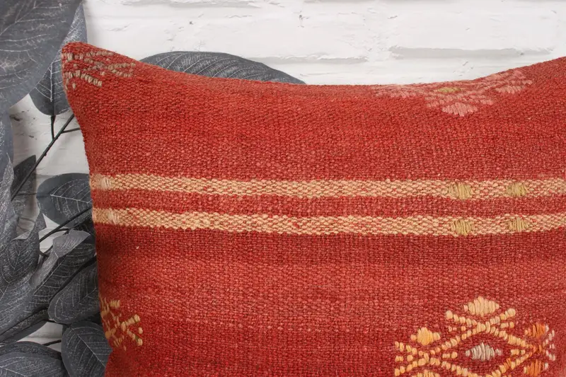 Ethnical Kilim Rug Pillow, Sustainable Pillow Case, Kilim Pillow, Cushion Cover, 18x18 Red Pillow Cover, Throw Kilim Pillow, Oriental Cushion Case - 2
