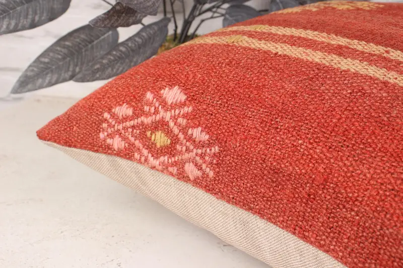 Ethnical Kilim Rug Pillow, Sustainable Pillow Case, Kilim Pillow, Cushion Cover, 18x18 Red Pillow Cover, Throw Kilim Pillow, Oriental Cushion Case - 7