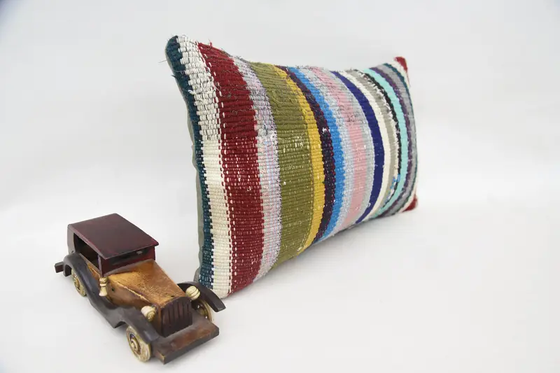 Interior Designer Pillow, Vintage Kilim Throw Pillow, 12x20 Blue Pillow Case, Cushion, Pillow for Couch, Authentic Cushion Case - 2