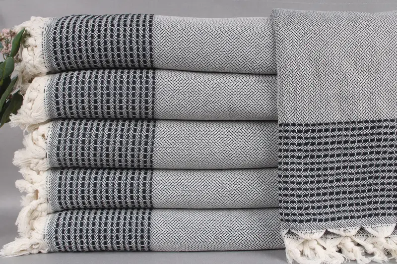 Wholesale Navy Throw Striped Throw Blanket, 91x95 Inches, Turkish Cotton