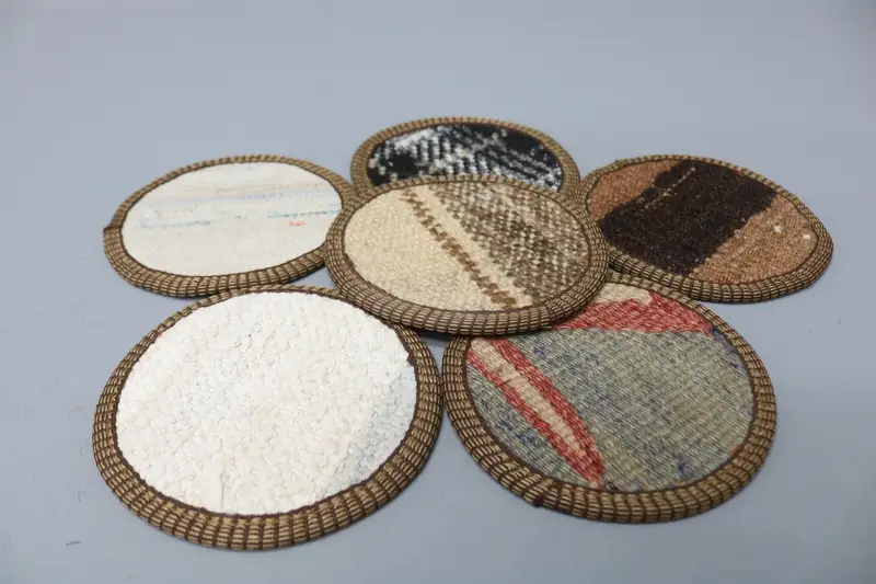 Bohemian Round Coaster Set, White and Brown Coasters