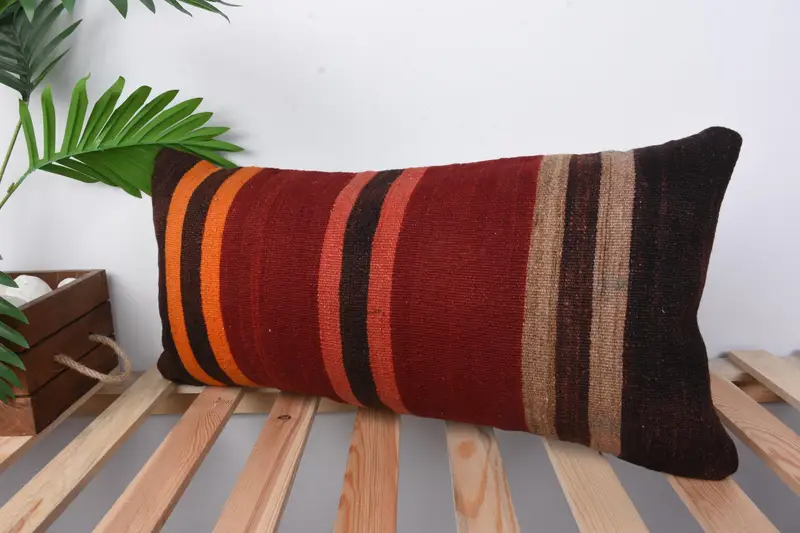 Bright Cushion Cover, Turkish Pillow, Cushion Case, Throw Kilim Pillow, Natural Pillow Cover, Kilim Pillow, 12x24 Red Pillow Case, Art Deco Pillow - 4