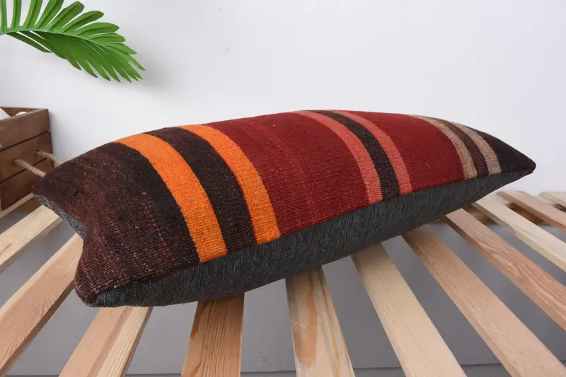 Bright Cushion Cover, Turkish Pillow, Cushion Case, Throw Kilim Pillow, Natural Pillow Cover, Kilim Pillow, 12x24 Red Pillow Case, Art Deco Pillow - 6