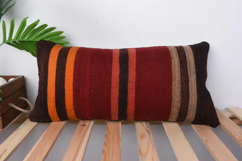 Bright Cushion Cover, Turkish Pillow, Cushion Case, Throw Kilim Pillow, Natural Pillow Cover, Kilim Pillow, 12x24 Red Pillow Case, Art Deco Pillow - 1