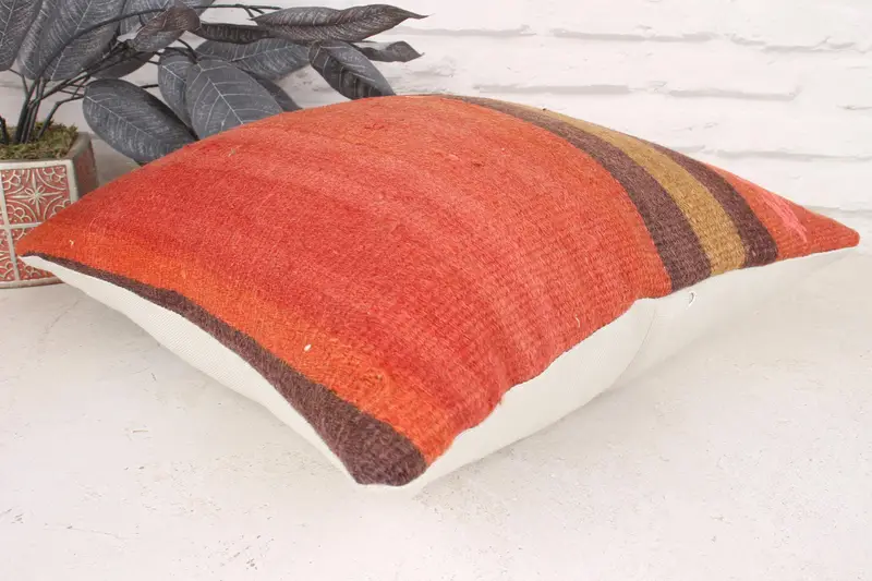 Turkish Kilim Pillow, Handmade Kilim Cushion, Pillow Cover, Pillow for Sofa, Indoor Pillow Cover, 16x16 Brown Pillow Sham, Luxury Cushion Case - 6