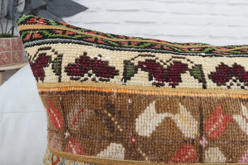 Handmade Throw Cushion Case, Vintage Kilim Pillow, Handmade Kilim Cushion, 20x28 Brown Pillow Cover, Cushion Case, Vintage Pillow - 5