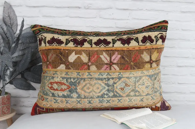 Handmade Throw Cushion Case, Vintage Kilim Pillow, Handmade Kilim Cushion, 20x28 Brown Pillow Cover, Cushion Case, Vintage Pillow - 2