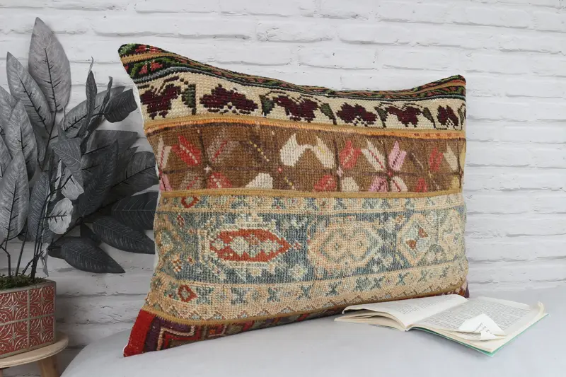 Handmade Throw Cushion Case, Vintage Kilim Pillow, Handmade Kilim Cushion, 20x28 Brown Pillow Cover, Cushion Case, Vintage Pillow - 3