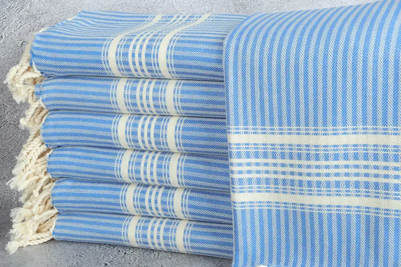 Kişiye Özel Türk Plaj Havlusu Mavi Çizgili, 38x67 İnç