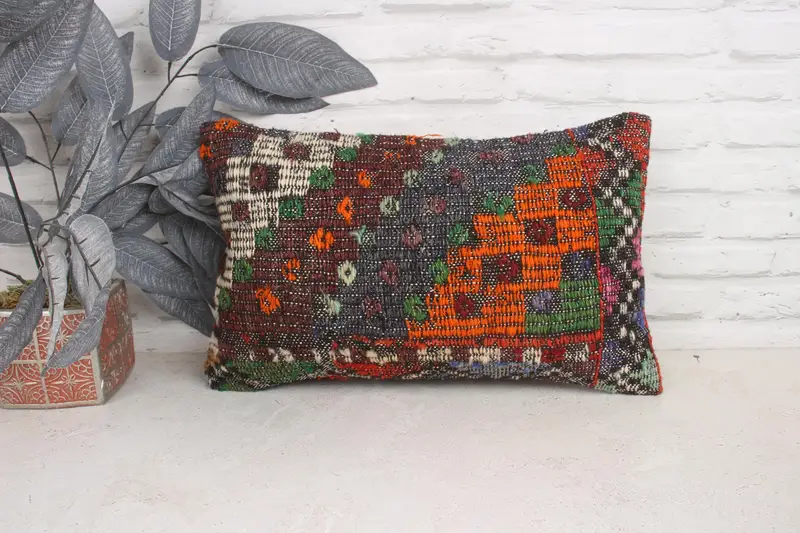 12x20 Orange Pillow, Vintage Kilim Throw Pillow, Morroccon Kilim Cushion Pillow Case, Pillow Sham, Antique Pillows, Vintage Kilim Pillow - 1