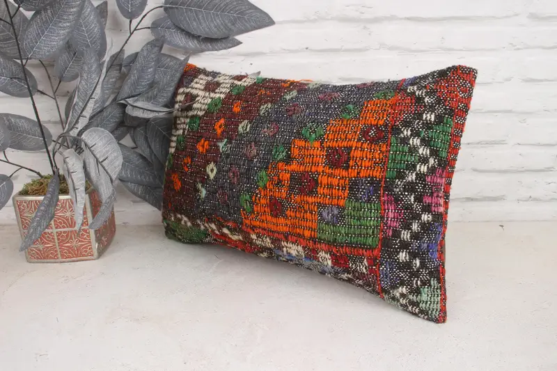 12x20 Orange Pillow, Vintage Kilim Throw Pillow, Morroccon Kilim Cushion Pillow Case, Pillow Sham, Antique Pillows, Vintage Kilim Pillow - 4