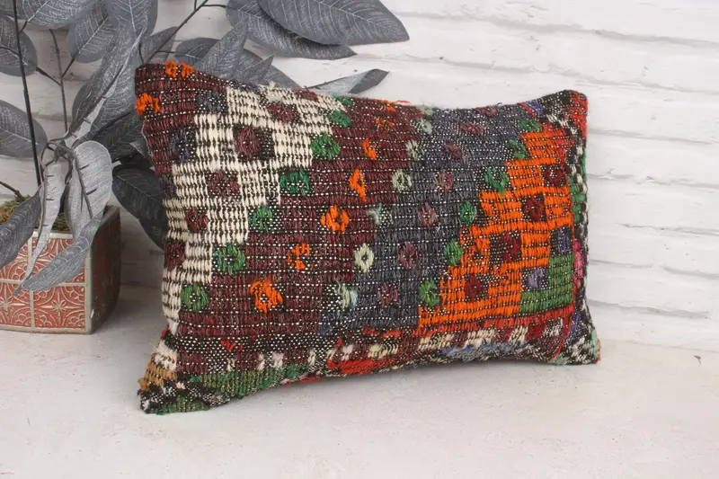 12x20 Orange Pillow, Vintage Kilim Throw Pillow, Morroccon Kilim Cushion Pillow Case, Pillow Sham, Antique Pillows, Vintage Kilim Pillow - 3