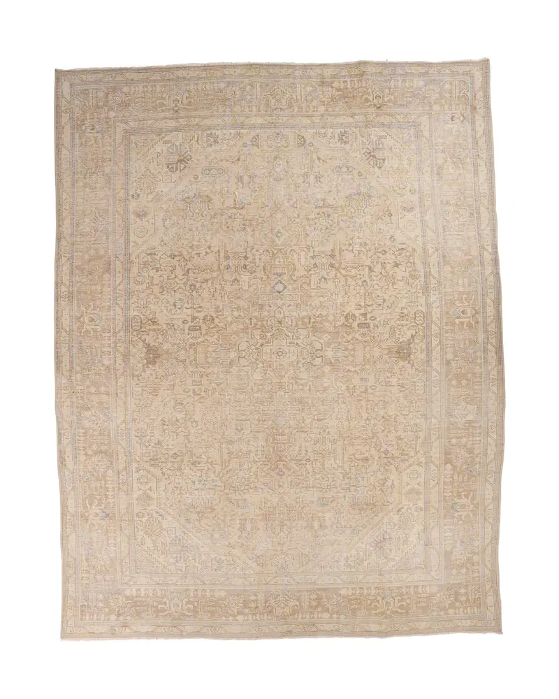 Zarif Bej ve Mavi Çiçekli Halı, 9,6x12,4 ft Şık Dekor