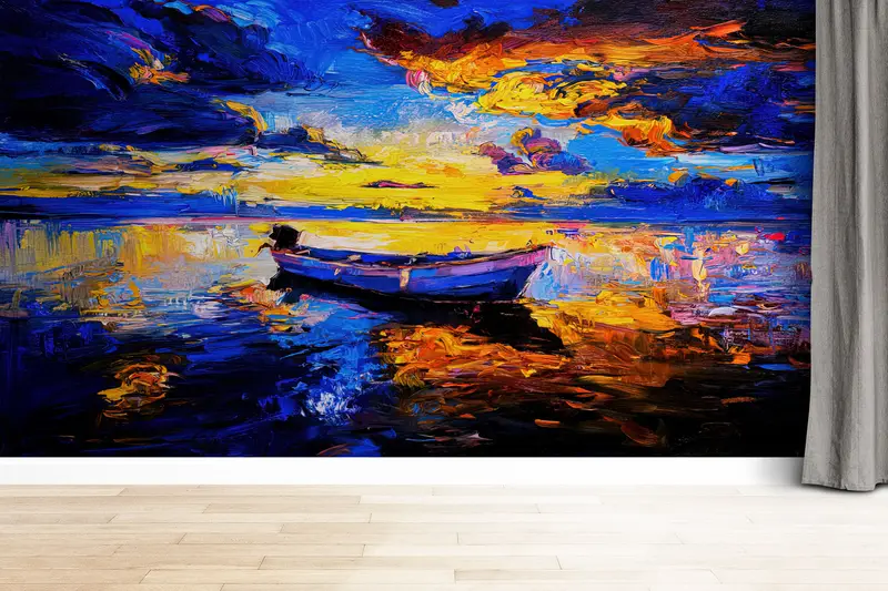 Baskılı Soyut Deniz Manzarası Duvar Kağıdı: Zarif Tekne Tablosu