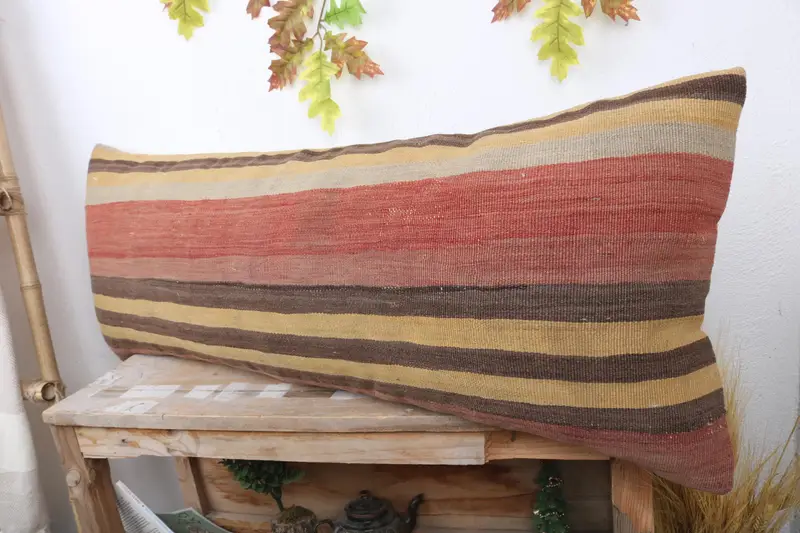 Accent Throw Pillow Sham, Handwoven Pillow Cover Pillow Case, Pillow, Pillow for Couch, Vintage Pillow, 16x43 Red Pillow Cover, Boho Pillow - 4
