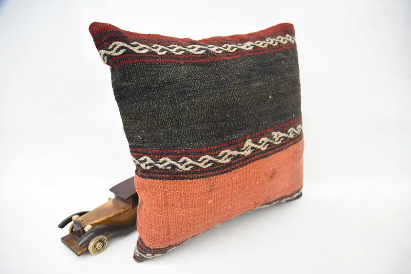 Cozy Throw Pillow Cover, Nomadic Pillow, Boho Pillow, Cushion Cover, 16x16 Orange Cushion Case, Pillow for Sofa, Vintage Kilim Pillow - 3