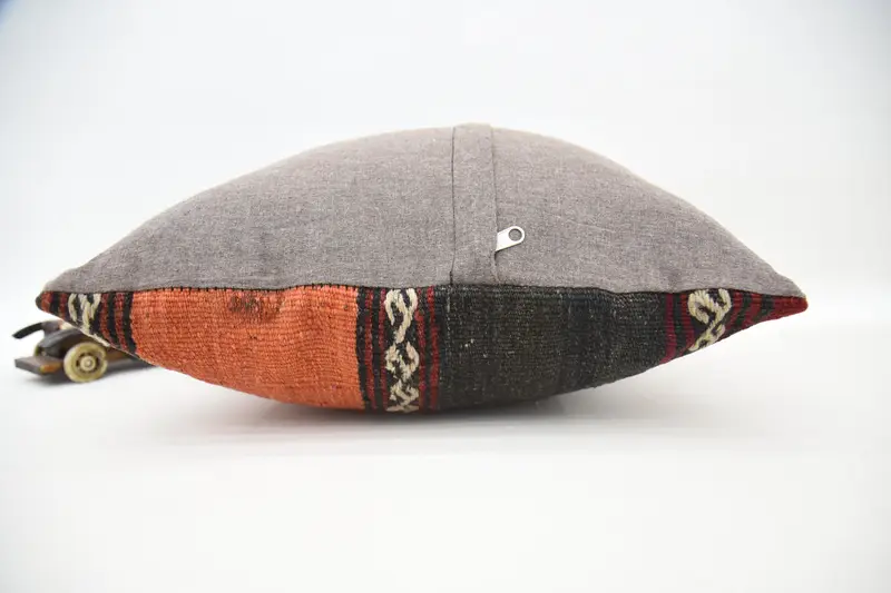 Cozy Throw Pillow Cover, Nomadic Pillow, Boho Pillow, Cushion Cover, 16x16 Orange Cushion Case, Pillow for Sofa, Vintage Kilim Pillow - 5