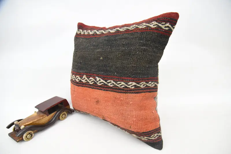 Cozy Throw Pillow Cover, Nomadic Pillow, Boho Pillow, Cushion Cover, 16x16 Orange Cushion Case, Pillow for Sofa, Vintage Kilim Pillow - 4