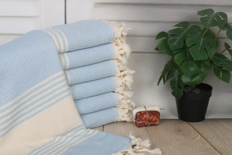 Personalized Turkish Cotton Towel Baby Blue Stripes, 70x40 Inches