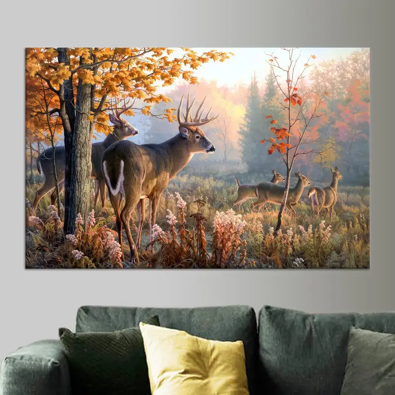 Elegant Deer Family Canvas: Forest Farmhouse Decor Print