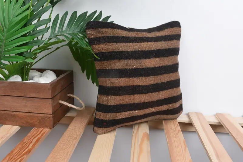 Ethnical Kilim Rug Pillow, 12x12 Beige Cushion, Bench Cushion, Throw Kilim Pillow, Pillow Case, Pillow for Couch, Muted Pillow Cover - 4