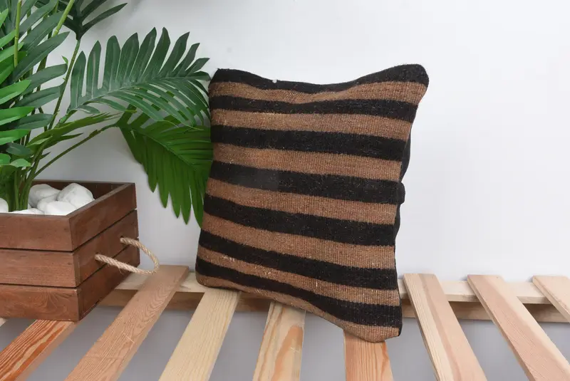 Ethnical Kilim Rug Pillow, 12x12 Beige Cushion, Bench Cushion, Throw Kilim Pillow, Pillow Case, Pillow for Couch, Muted Pillow Cover - 5