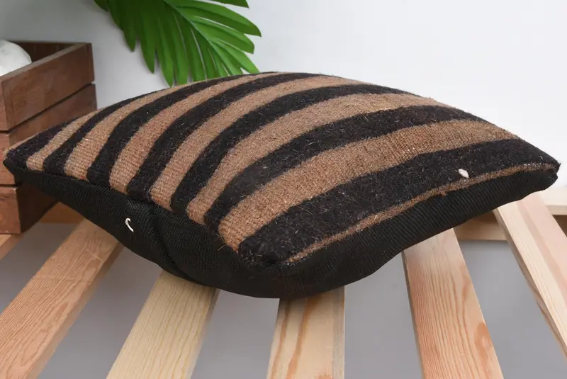 Ethnical Kilim Rug Pillow, 12x12 Beige Cushion, Bench Cushion, Throw Kilim Pillow, Pillow Case, Pillow for Couch, Muted Pillow Cover - 6