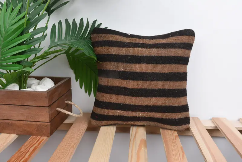 Ethnical Kilim Rug Pillow, 12x12 Beige Cushion, Bench Cushion, Throw Kilim Pillow, Pillow Case, Pillow for Couch, Muted Pillow Cover - 1