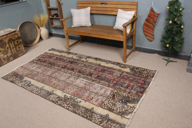 ブラウン & ブルー アニマルプリント ラグ 4x6フィート シックな装飾