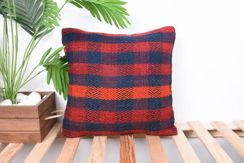 Almohada de kilim vintage, funda de cojín de lujo, choque de almohada azul 16x16, caja de cojín, almohada de decoración del hogar, caja de cojín tribal, almohada boho - 1
